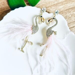 2/$30🌵 Flamingo Feather Rhinestone Earrings Cute Bird Summer Statement Gift NEW